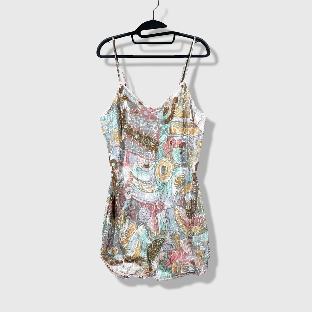 Myonne Chemise Slip Dress Women L Multicolor Abstract Vintage Lingerie